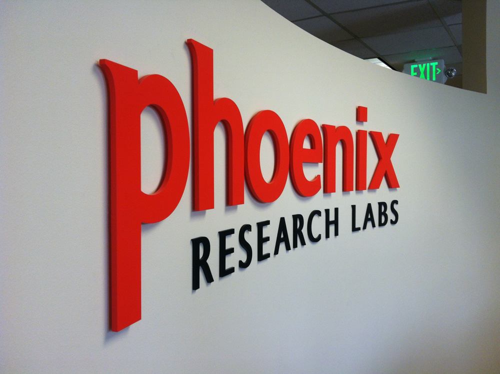 Lobby sign of Phoenix Research Labs made by T Bennett Sevices, LLC