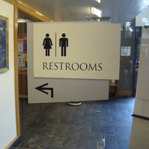 Saratoga Library Restroom Sign made by T Bennett Services in Pleasanton CA