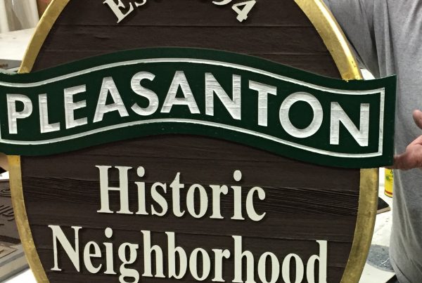 Sandblasted wood goldleaf sign for Pleasanton, CA