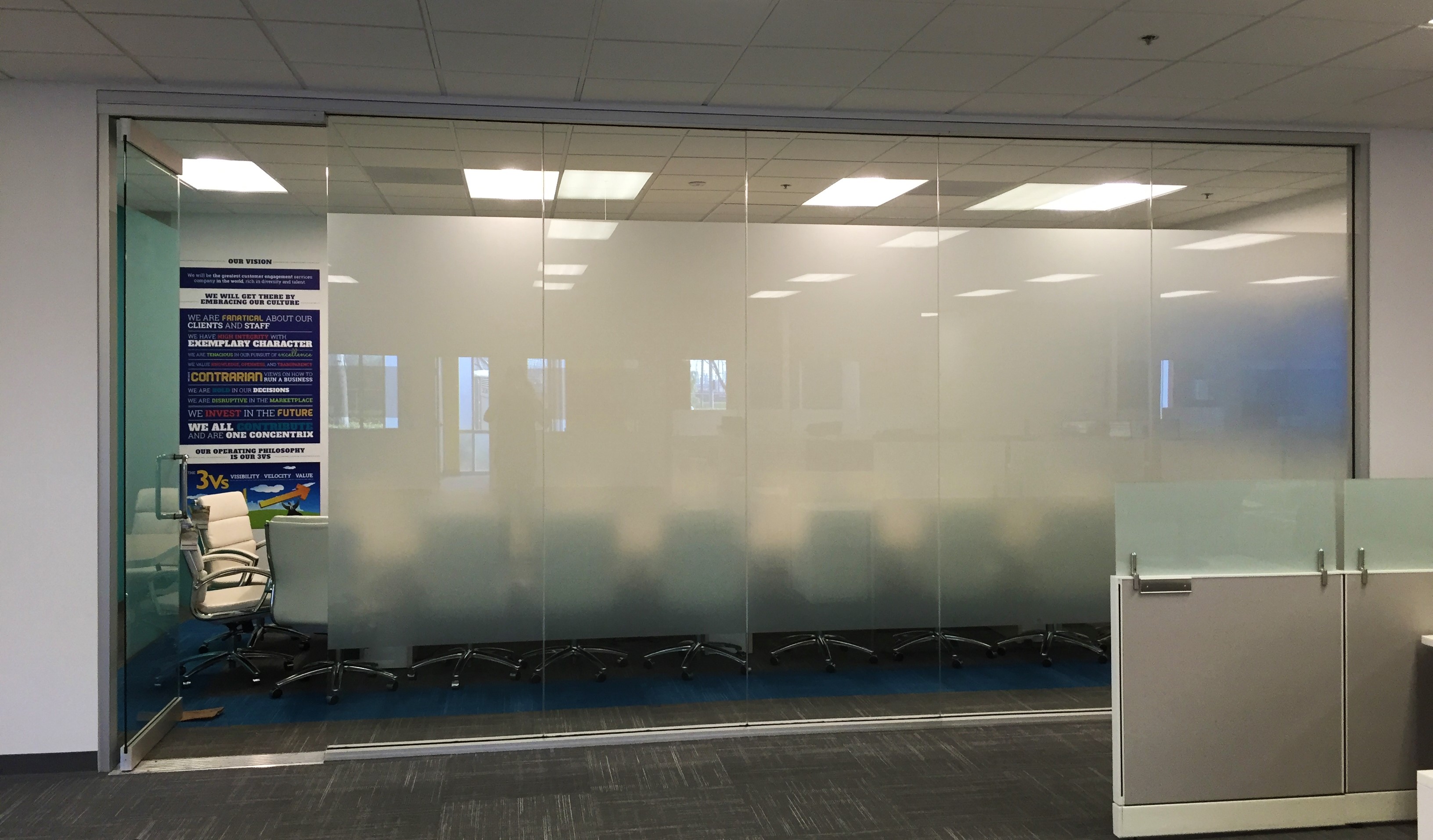corporate frosted window film in office